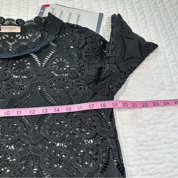 UMGEE Crochet Top Boho Hippie Black Size S-M Blouse Sheer Floral - Picture 4 of 8